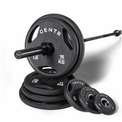 Centr 136kg Rubber Olympic Weight Set With Bar