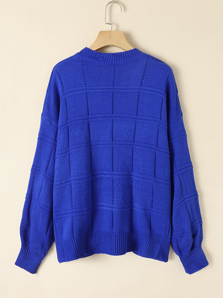Check Pattern Long Sleeve Crew Neck Loose Sweater