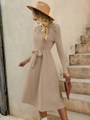 LUNE Cable Knit Belted Sweater Dress