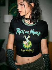 Rick and Morty | ROMWE Letter Cartoon Graphic Contrast Binding Tee
