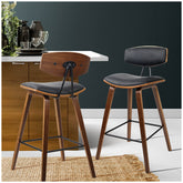 Artiss Cafe Leather Wood Bar Stool Black 2 Pack
