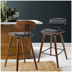 Artiss Cafe Leather Wood Bar Stool Black 2 Pack
