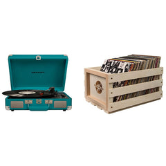 Crosley Cruiser Deluxe Portable Turntable Teal with Free Record Storage Crate