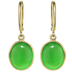 14KT Yellow Gold Dyed Green Jade Oval Bezel Hoop Earrings