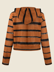 Stripe Pattern Knit Zip Front Long Sleeve Crop Cardigan