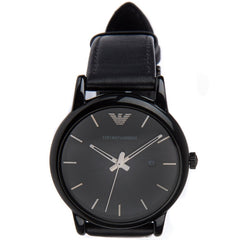 Emporio Armani Three Hand Date Black Leather Men's Watch AR1732