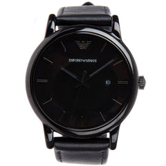 Emporio Armani Three Hand Date Black Leather Men's Watch AR1732