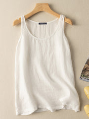 Solid Round Neck Sleeveless Casual Cotton Tank Top