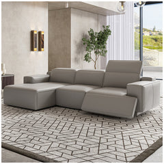 Valencia Valentina Leather Recliner Sectional Lounge With Left Chaise Light Grey