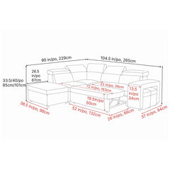 Valencia Finn Fabric Sectional Lounge Bed Left Storage Ottoman Light Grey