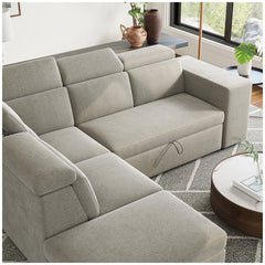 Valencia Finn Fabric Sectional Lounge Bed Left Storage Ottoman Light Grey