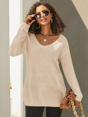 Solid Long Sleeve V-neck Sweater For Women
