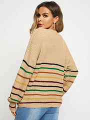 Colorful Striped V-Neck Knit Drop Shoulder Pullover Sweater