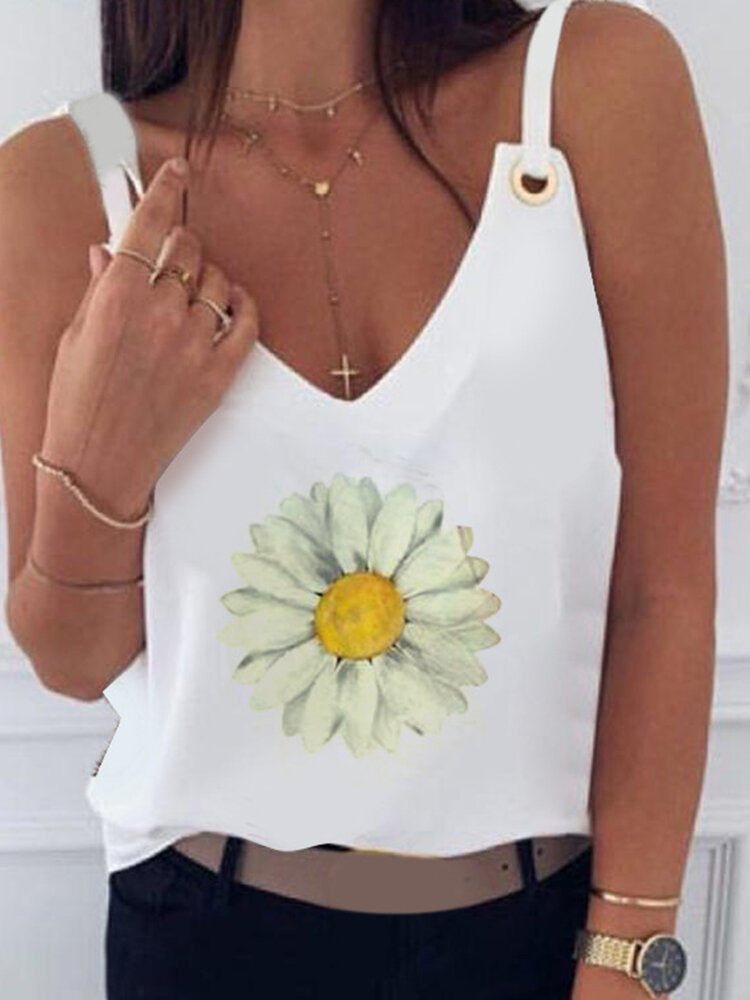 Printed Straps Casual Sleeveless Tank Top