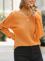 Solid Color Loose Hollow Out Casual Sweater For Women