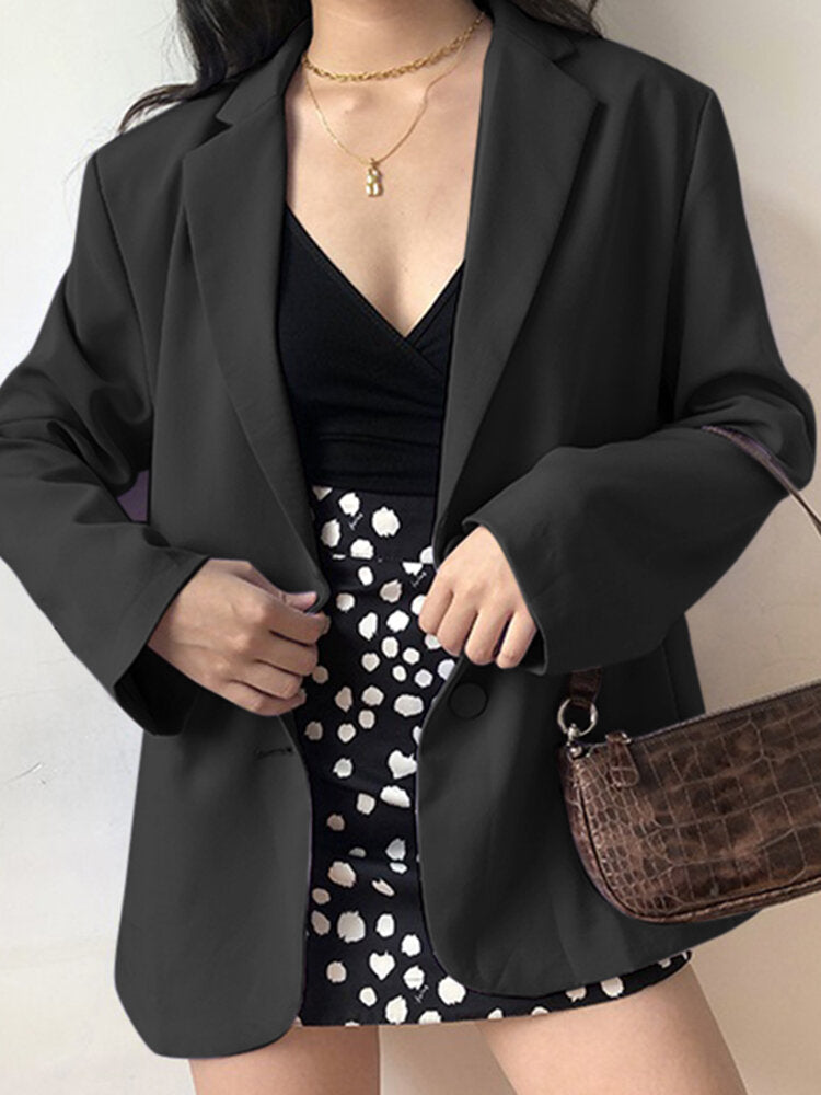 Solid Long Sleeve Pocket Button Front Lapel Blazer