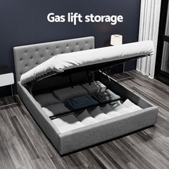 Artiss Bed Frame Queen Size Gas Lift Grey VILA