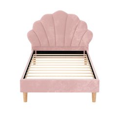 Artiss Bed Frame King Single Size Scallop-Shape Bedhead Beds Base Pink Velvet Fabric