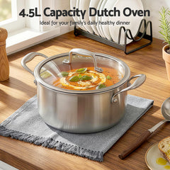 5-Star Chef 4.5L 24cm Stainless Steel Dutch Oven Pot with Lid and Stay-Cool Handle
