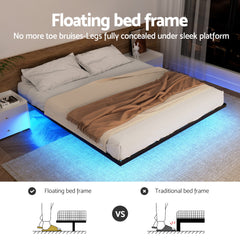 Artiss King Bed Frame,Floating Metal Bed Frame with Smart LED Lights - Sturdy Metal Platform Bed Base, Silent Design, Tool-Free Assembly, 300KG Capacity for Home/Hotel/Master Bedroom