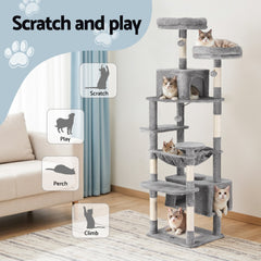i.Pet Cat Tree 184cm Tower Scratching Post Trees Scratcher Condo House Light Grey