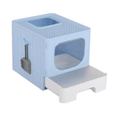 i.Pet Cat Litter Box Large Tray Kitty Toilet Enclosed Hooded Foldable Cat Litter Box Scoop Blue