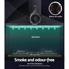 Devanti 900mm Range Hood 90cm Rangehood Black