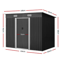 Giantz Garden Shed 2.38x1.31M Sheds Outdoor Storage Tool Metal Workshop Shelter Sliding Door