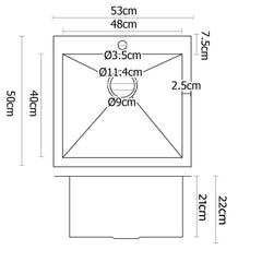 Cefito Kitchen Sink 53X50CM Stainless Steel Basin Single Bowl Silver