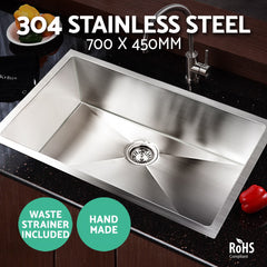 Cefito Kitchen Sink 70X45CM Stainless Steel Basin Single Bowl Silver