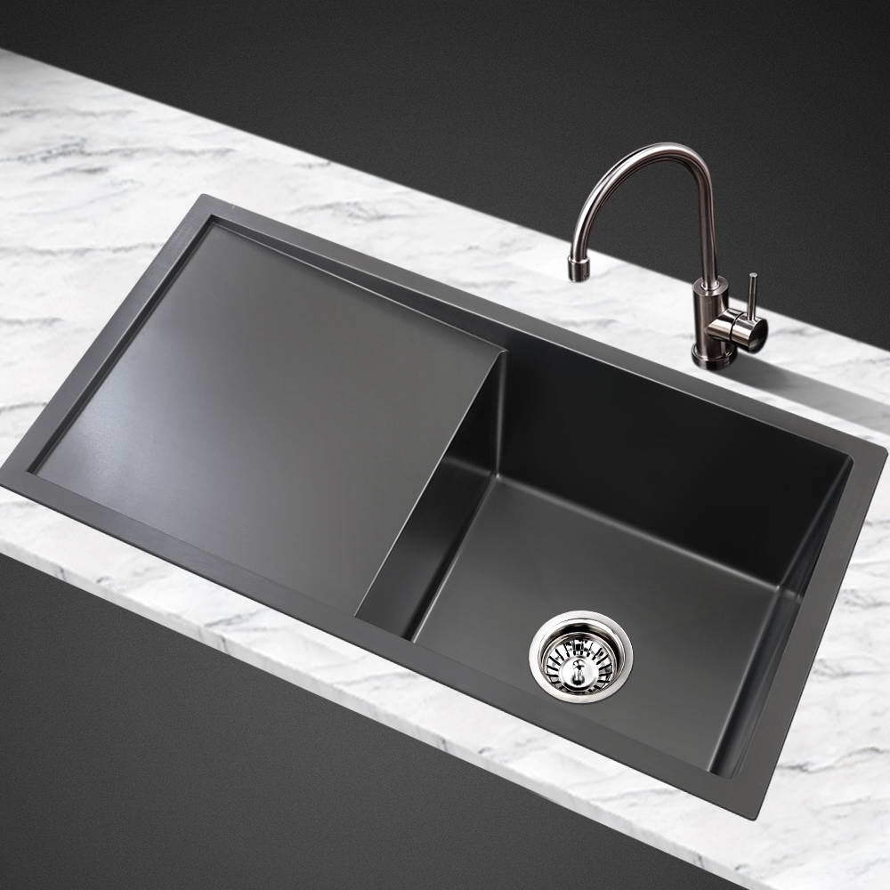 Cefito Kitchen Sink 75X45CM Stainless Steel Basin Single Bowl Black