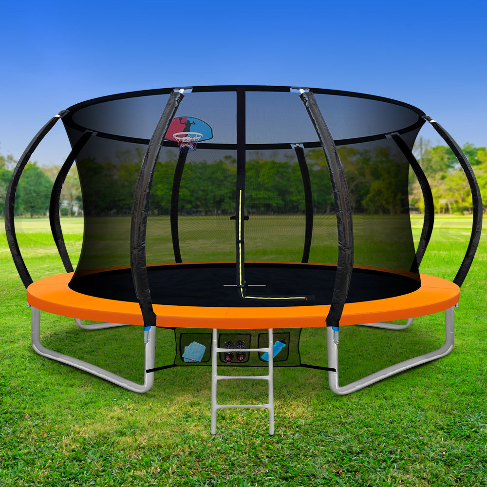 Everfit 12FT Trampoline for Kids w/ Ladder Trampoline Enclosure Safety Net Rebounder Orange