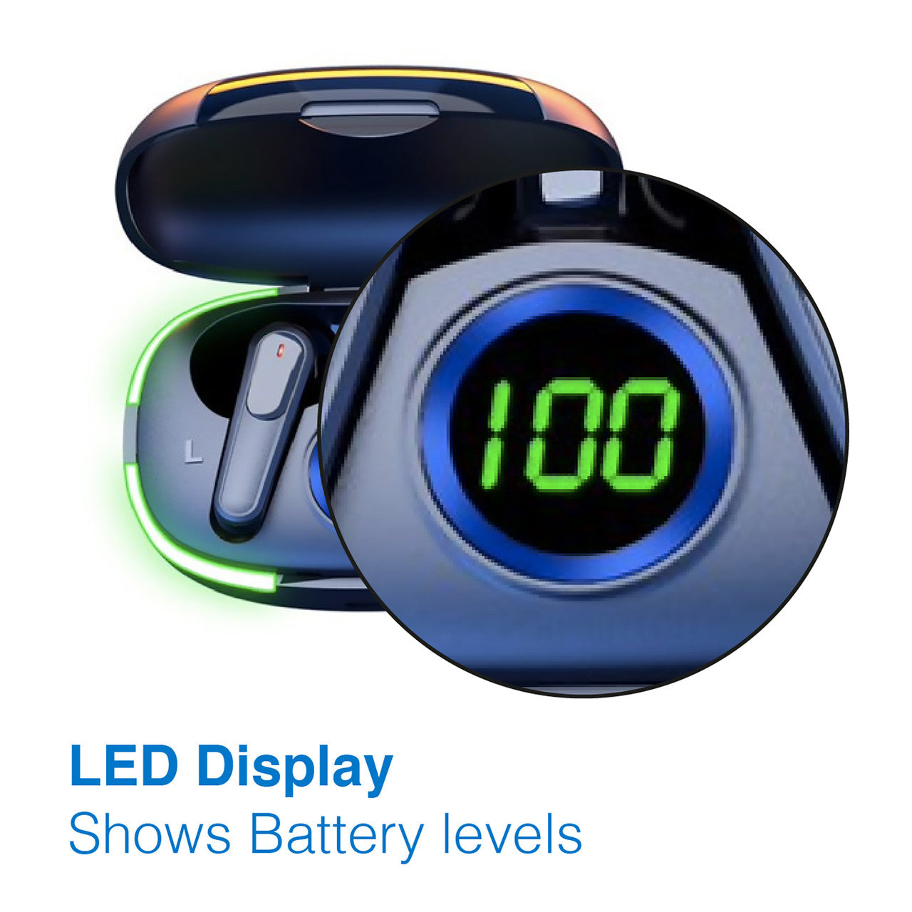 Laser TWS Earbuds with LED Battery Display Black