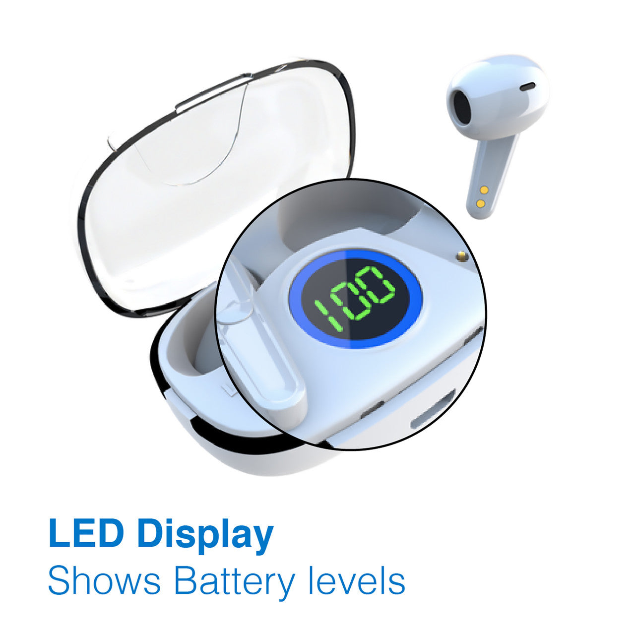 Laser TWS Earbuds with LED Display - White