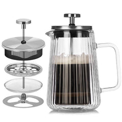 French Press Coffee Maker Double-Layer Glass Coffee Maker Ribbed Coffee Maker - Clear - Size 1000ML