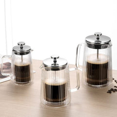 French Press Coffee Maker Double-Layer Glass Coffee Maker Ribbed Coffee Maker - Clear - Size 1000ML