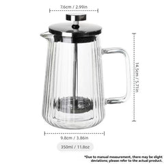 French Press Coffee Maker Double-Layer Glass Coffee Maker Ribbed Coffee Maker - Clear - Size 350ML