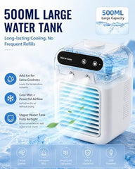 Portable Air Conditioners, Personal Cooling Fan with Humidifier, Rechargeable Mini Air Cooler for Car, Mini Air Conditioners with 2 Speeds for Home, Office, Bedroom, Camping