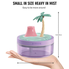 Mini Portable Desktop Humidifiers for Bedroom,Small Humidifier with Coconut Tree,Quiet,Cool Mist, Auto Off,7 Colors Night Light,320ml Air Humidifier Home Office Travel (PURPLE)