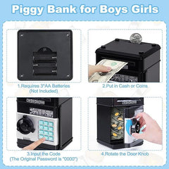 Smart ATM Piggy Bank with Password Lock & Coin Slot – Educational Money Box for Kids, Saves Coins & Bills (Black) | Other Colors Available In-Store