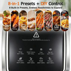 6.0QT Glass Air Fryer with Touchscreen Control – 1500W, Power-Off & Overheat Protection, Adjustable Time & Temperature, 360° Air Circulation, Dishwasher Safe & Easy Clean(white)