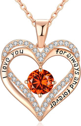18K Rose Gold Necklaces for Women, 925 Sterling Silver Gifts for Mothers Day, Jewelry for Wife Mom Her Girlfriend, Birthstone Diamond Necklace for Birthday Anniversary, Heart Pendant Jewelry-JUL