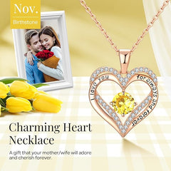 18K Rose Gold Necklaces for Women, 929 Sterling Silver Gifts for Mothers Day, Jewelry for Wife Mom Her Girlfriend, Birthstone Diamond Necklace for Birthday Anniversary, Heart Pendant Jewelry-NOV