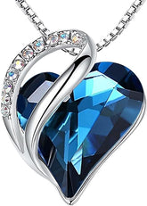 Infinity Love Heart Necklace, Birthstone Necklace for Women, Jewelry for Women with Healing Crystals, Allergy Free Pendant Necklace-09a-September-Bermuda Sapphire Blue