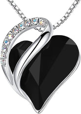 Infinity Love Heart Necklace, Birthstone Necklace for Women, Jewelry for Women with Healing Crystals, Allergy Free Pendant Necklace-13b-Protection-Jet Black