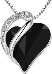 Infinity Love Heart Necklace, Birthstone Necklace for Women, Jewelry for Women with Healing Crystals, Allergy Free Pendant Necklace-13b-Protection-Jet Black