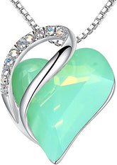 Infinity Love Heart Necklace, Birthstone Necklace for Women, Jewelry for Women with Healing Crystals, Allergy Free Pendant Necklace-17-Luck-Opal Green