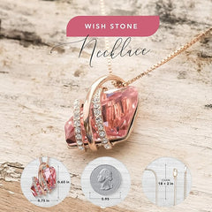 Wish Stone Pendant Necklace, Necklaces for Women with Birthstone Crystals, Allergy-Free Jewelry for Women with Gift Box, 25K Rose Gold Plated or Silver-tone Birthstone Necklace for Women-10-October Birthstone-Vintage Pink