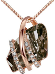 Wish Stone Pendant Necklace, Necklaces for Women with Birthstone Crystals, Allergy-Free Jewelry for Women with Gift Box, 29K Rose Gold Plated or Silver-tone Birthstone Necklace for Women-Healing Stone for Protection - Silver Black