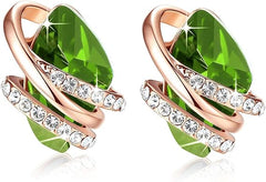 Infinity Love Heart Birthstone Earrings for Women, Crystal Stud Earrings with Healing Stones, Allergy-Free Jewelry for Women with Gift Box, Silver-tone Birthstone Crystals Earrings-08-August Birthstone-Peridot Green